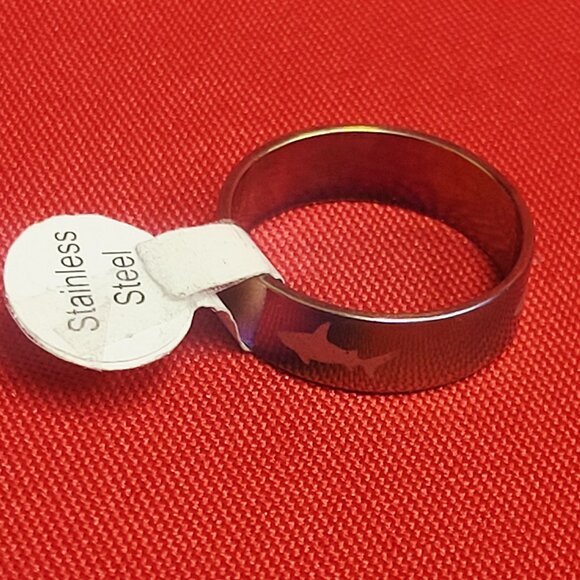 Stainless Steel Wide Band Shark Engraved Ring Size 21 Multicolor Unisex - Picture 10 of 11